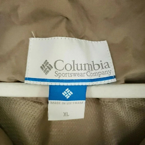 Columbia Full Zip Jacket Men's XL Beige Cream Pockets Windbreaker High Neck - Picture 3 of 12